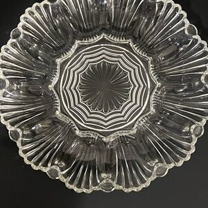 Vintage Anchor Hocking Fairfield Clear Deviled Egg Serving Dish Plate Platter